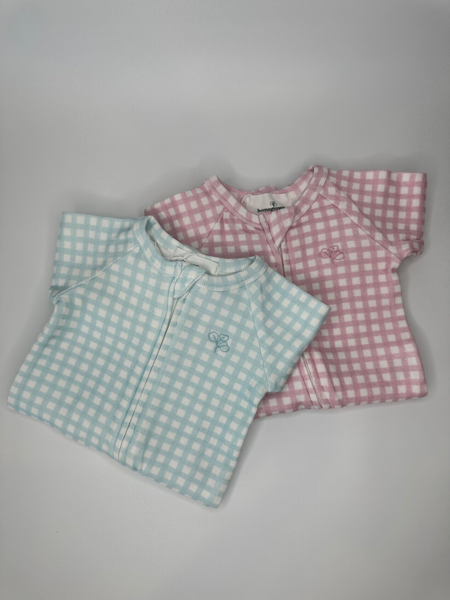 Gingham Growsuit Sky - Homegrown Kids