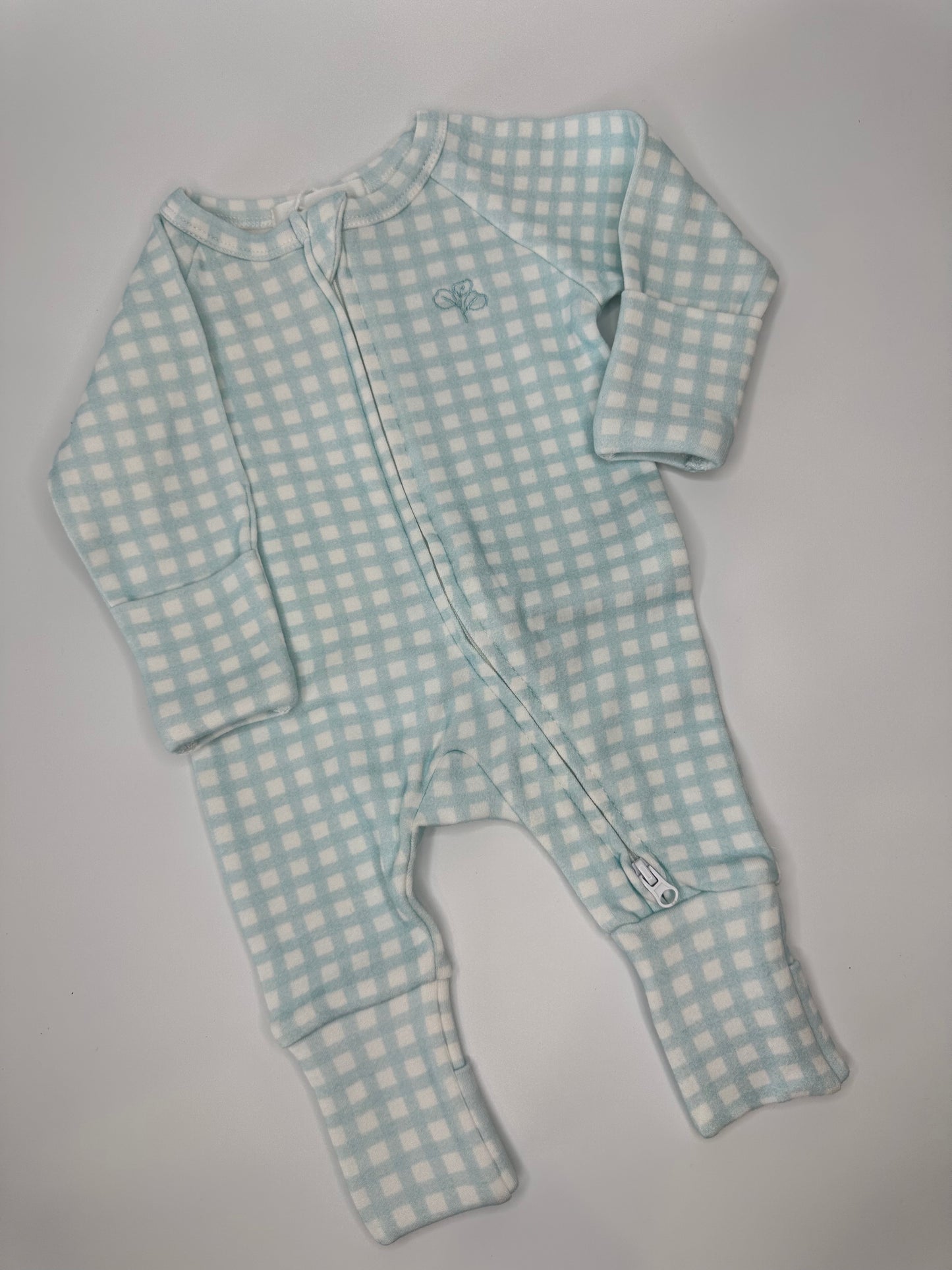 Gingham Growsuit Sky - Homegrown Kids