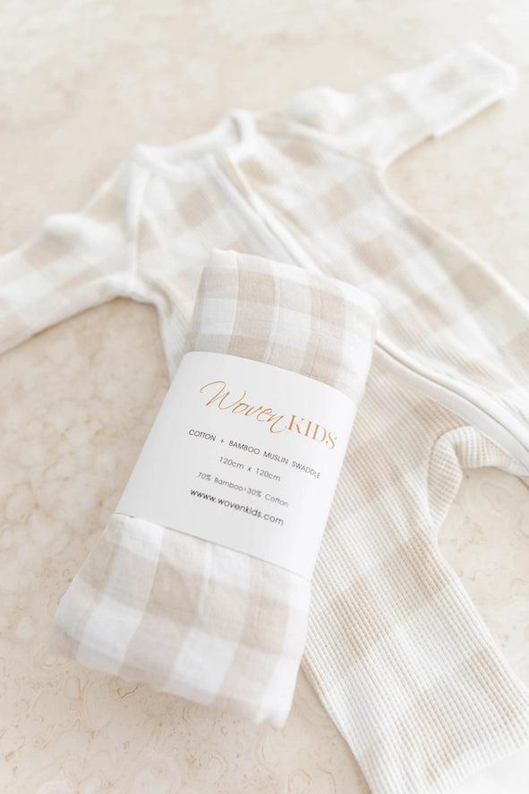 Gingham Cotton & Bamboo Swaddle - Woven Kids